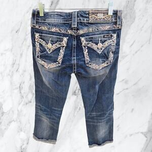 NWT Miss Me Signature Crop Jeans Embellished JE8667C Denim Boho Festival size 28
